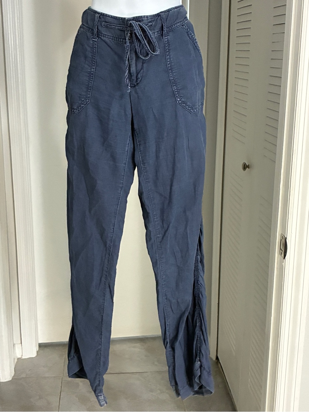American Eagle Outfitters Wide Leg Drawstring Pants - Blue